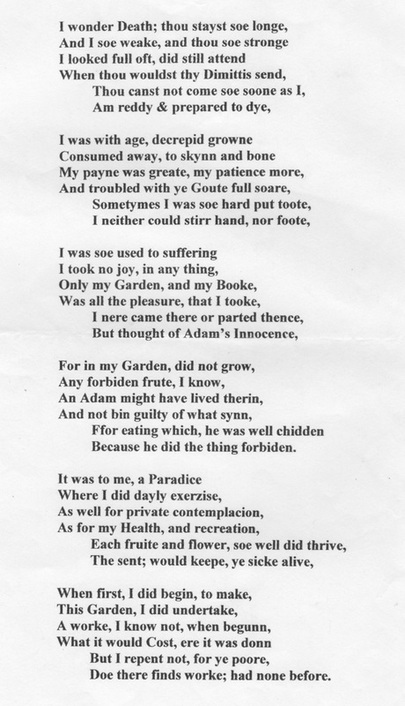 Whitehurst Gardens, Poem, Thomas Myddleton
